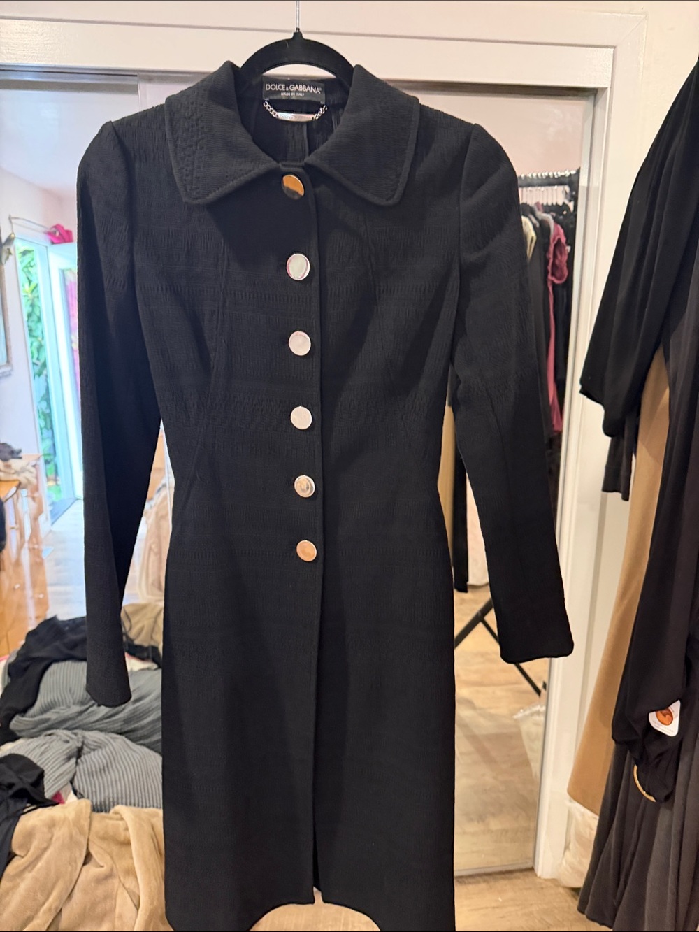 Dolce & Gabbana Black Long-Sleeve silver Button Front Coat 🧥 vintage Y2K